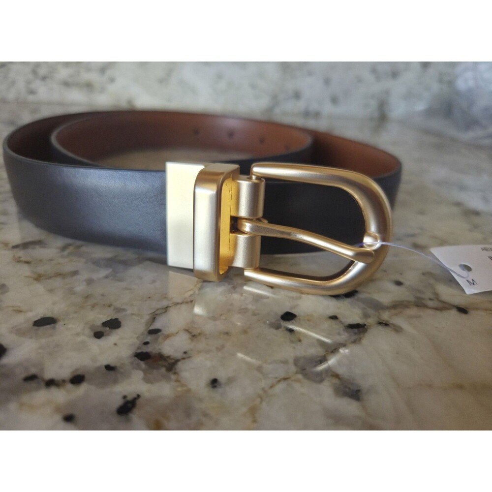 Amazon Essentials Women's Reversible Belt Black Brown Tan with Buckle